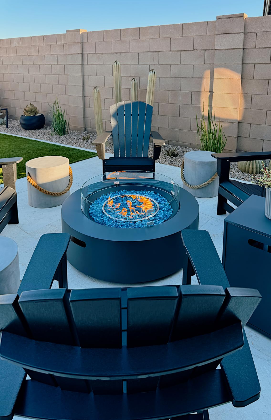 UPHA 56-inch Outdoor Propane Gas Fire Pit Table 50000 BTU Iron Rectangle Firepit for Outside Patio with Tank Hidden Table, Wind Guard, Removable Lid, Blue Glass Rocks, Rain Cover, Grey customer photo 1