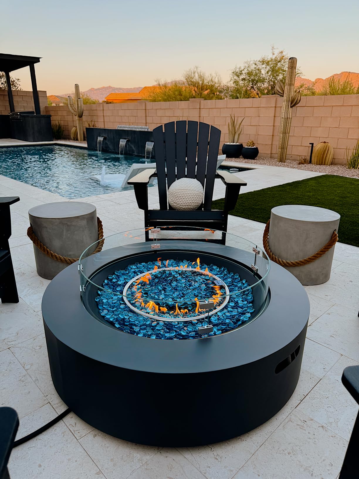 UPHA 56-inch Outdoor Propane Gas Fire Pit Table 50000 BTU Iron Rectangle Firepit for Outside Patio with Tank Hidden Table, Wind Guard, Removable Lid, Blue Glass Rocks, Rain Cover, Grey customer photo 2