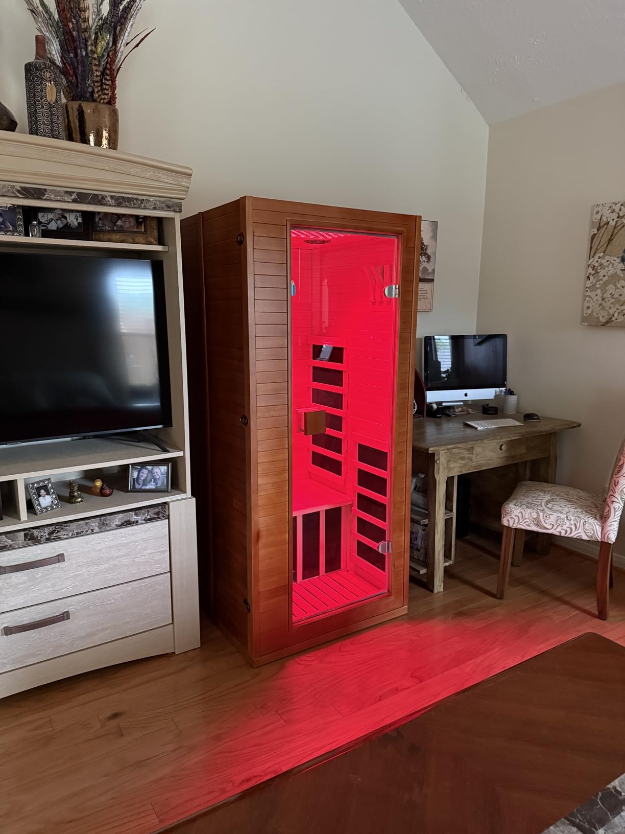 Full Spectrum Infrared Sauna, 1 Person Home Infrared Sauna with Red Light Therapy, Indoor Canadian Hemlock Wood Dry Saunas Room,1178w/120v, Foot Warmer, 7 Heating Panels, Bluetooth Speakers customer photo 1