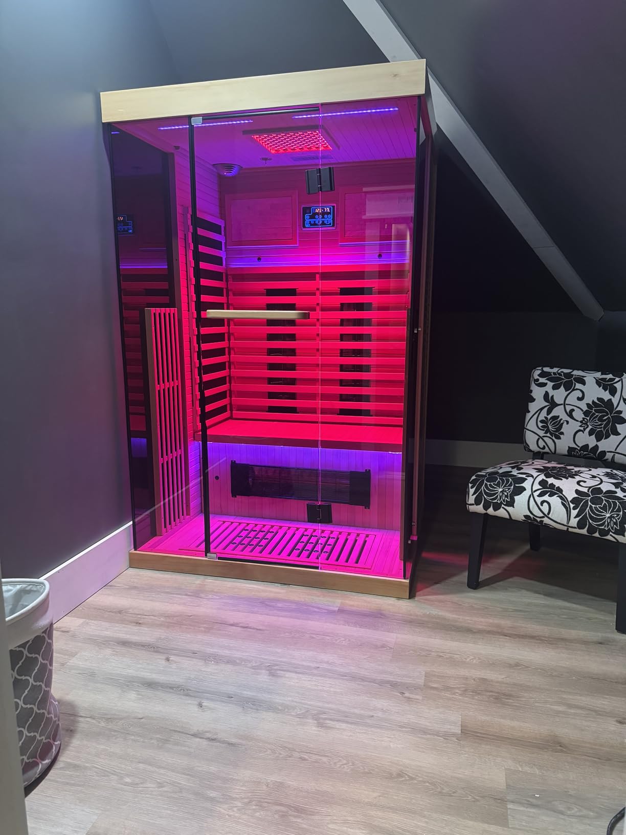 MEISSALIVVE Full Spectrum Infrared Sauna, 4 Person Home Sauna, Red Cedar Luxury Indoor Spa Sauna with Resonance Speaker, Panoramic Tempered Glass Door customer photo 2