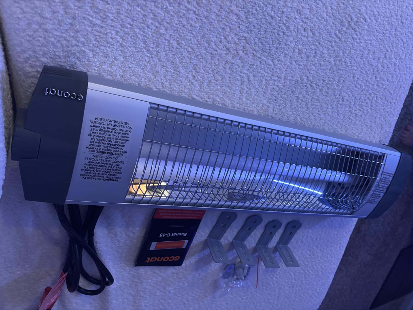 Econat 1500W Infrared Heater, Wall or Ceiling Mount, Indoor/Outdoor Electric Patio Heater, Adjustable Thermostat, Silver customer photo 2