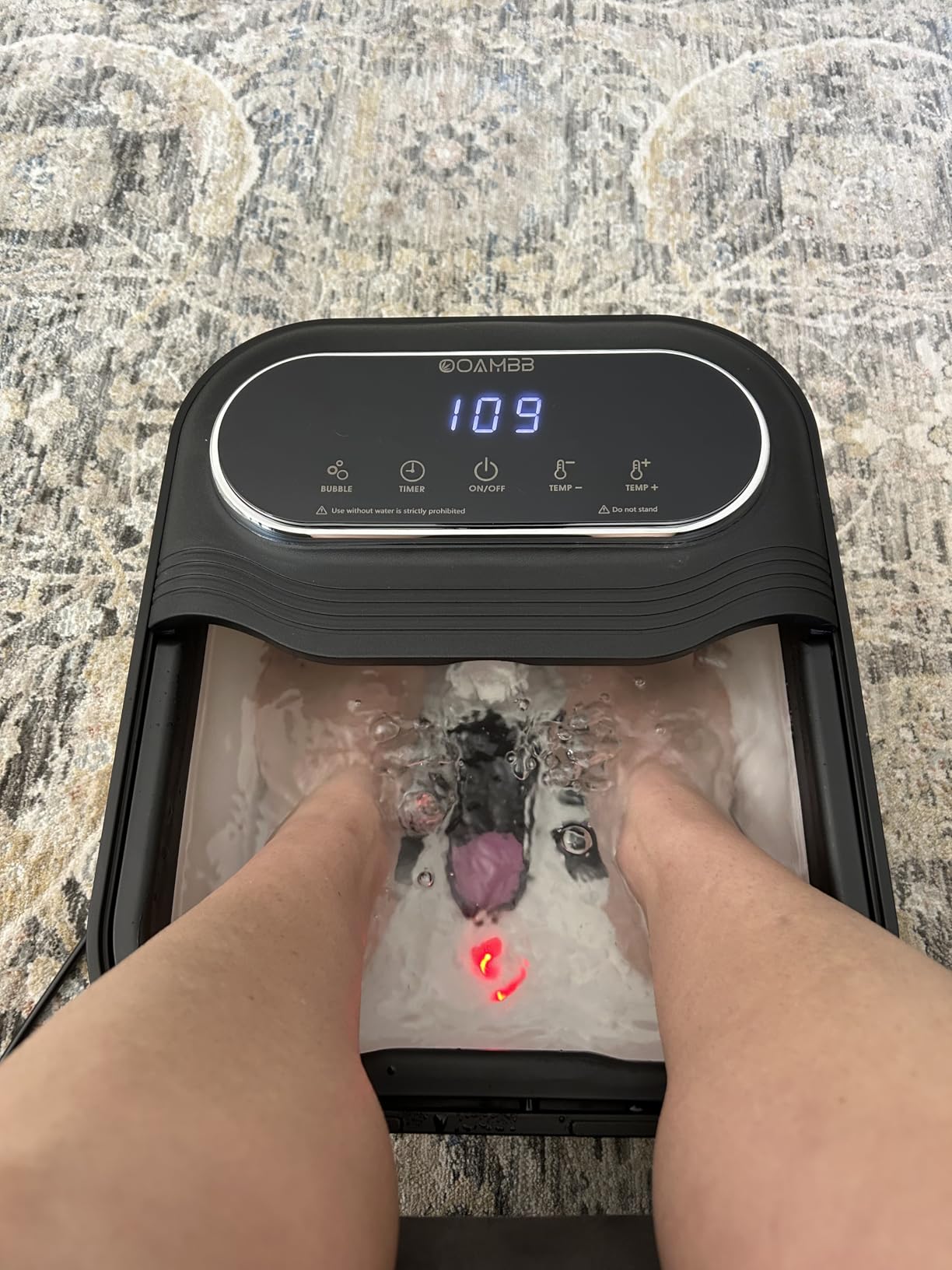 OOAMBB Collapsible Foot Spa with Heat, Bubble and Temp Control, Remote, Foot Bath Massager with XL Touch Screen and Massage Rollers, Foot Soaking Tub, Pedicure Foot spa for Stress Relief (Black) customer photo 2
