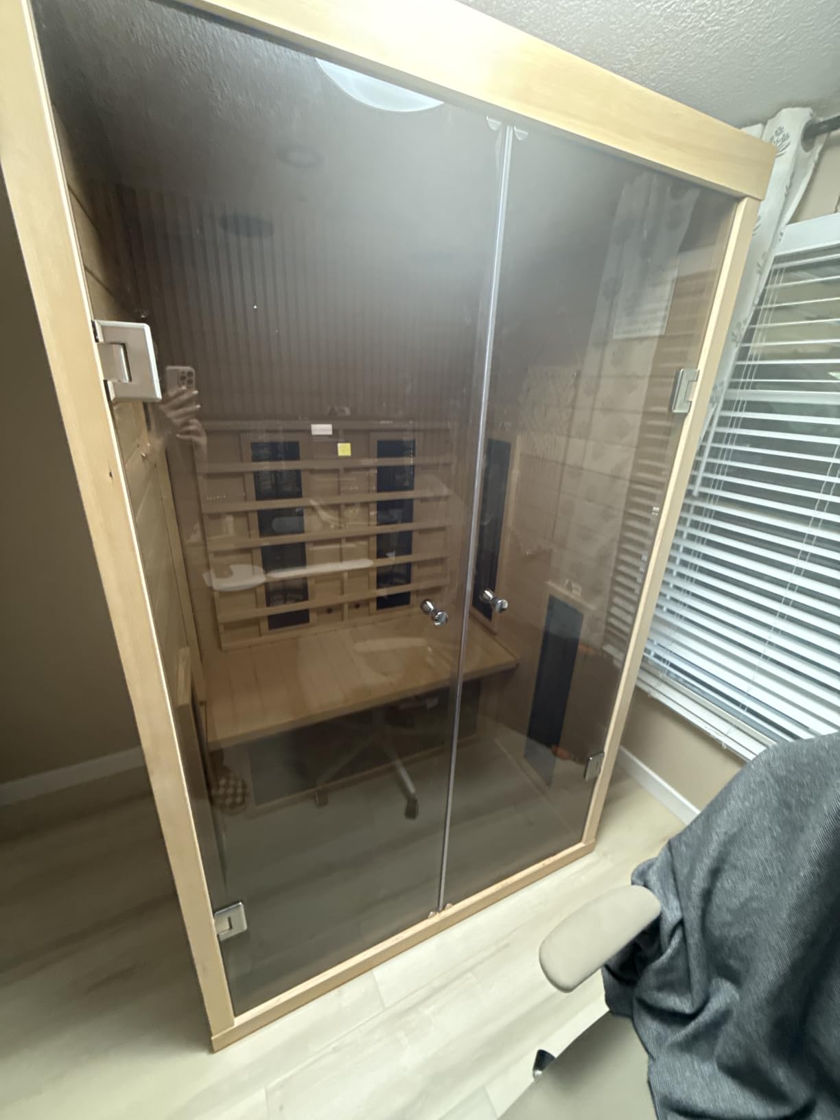 Ceramic Infrared Saunas 2 Person, Infrared Sauna with Red Light Therapy, Far & Near Infrared Sauna Indoor, Low EMF Infrared Sauna for Home, Deluxe Glass Home Sauna with Granite Backdrop customer photo 1