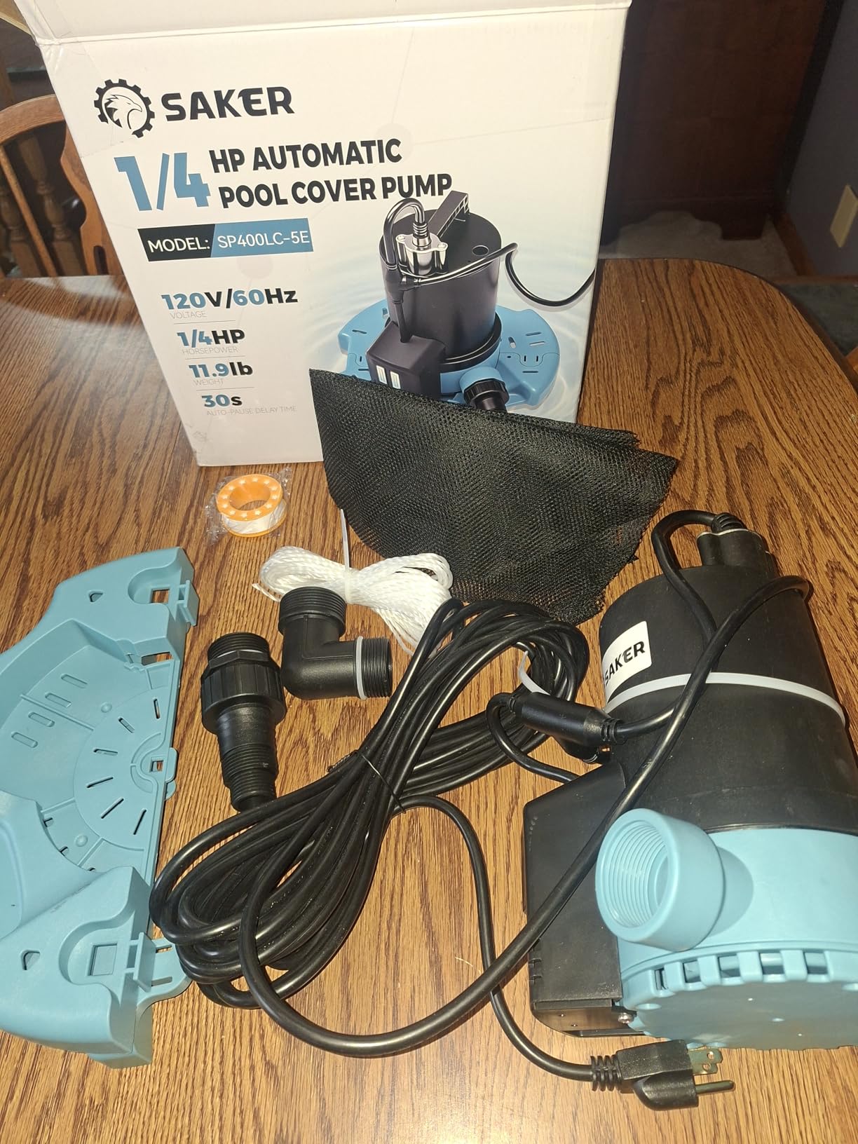 Saker 1/4 HP Pool Cover Pump,Automatic On/Off,2377 GPH Submersible Water Pump,3/4