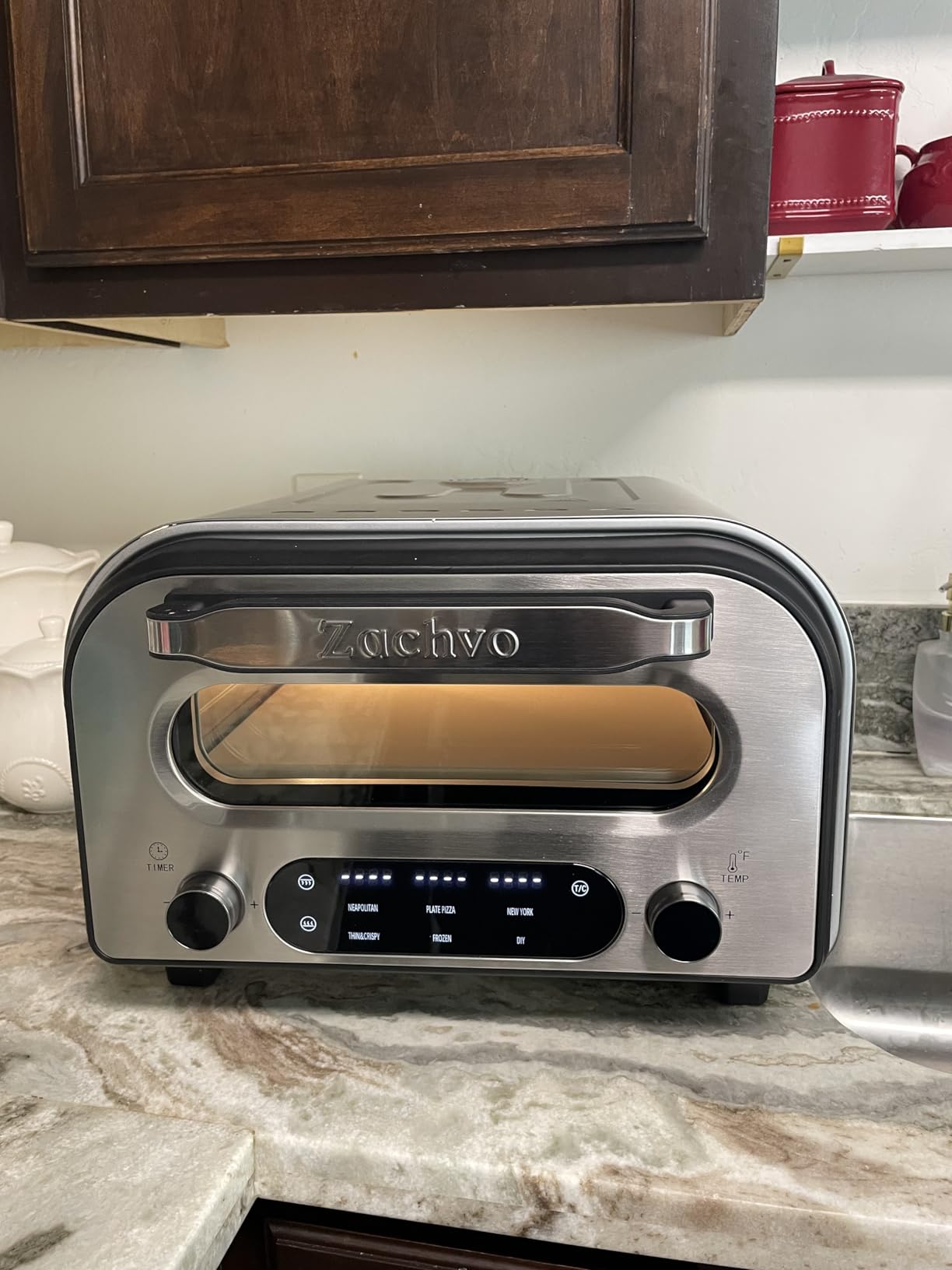 Pizza Oven Indoor, Heats up to 850F, Makes 12 inch Pizzas in 90 Seconds, Electric Pizza Oven with 6 Touchscreen Presets, Countertop Pizza Ovens for Kitchen, Recipes & Pizza Stone Peel Included, Silver customer photo 1