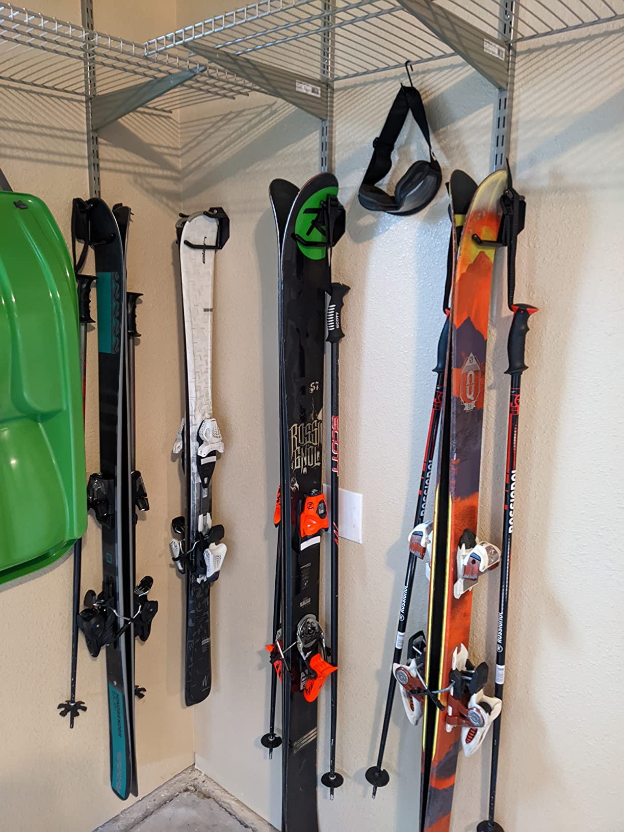 RaxGo Ski Wall Mounted Rack, Holds Skis & Skiing Poles or Snowboard for Home and Garage Storage, Heavy Duty and Rubber-Coated Hook, (Set of 2) customer photo 2