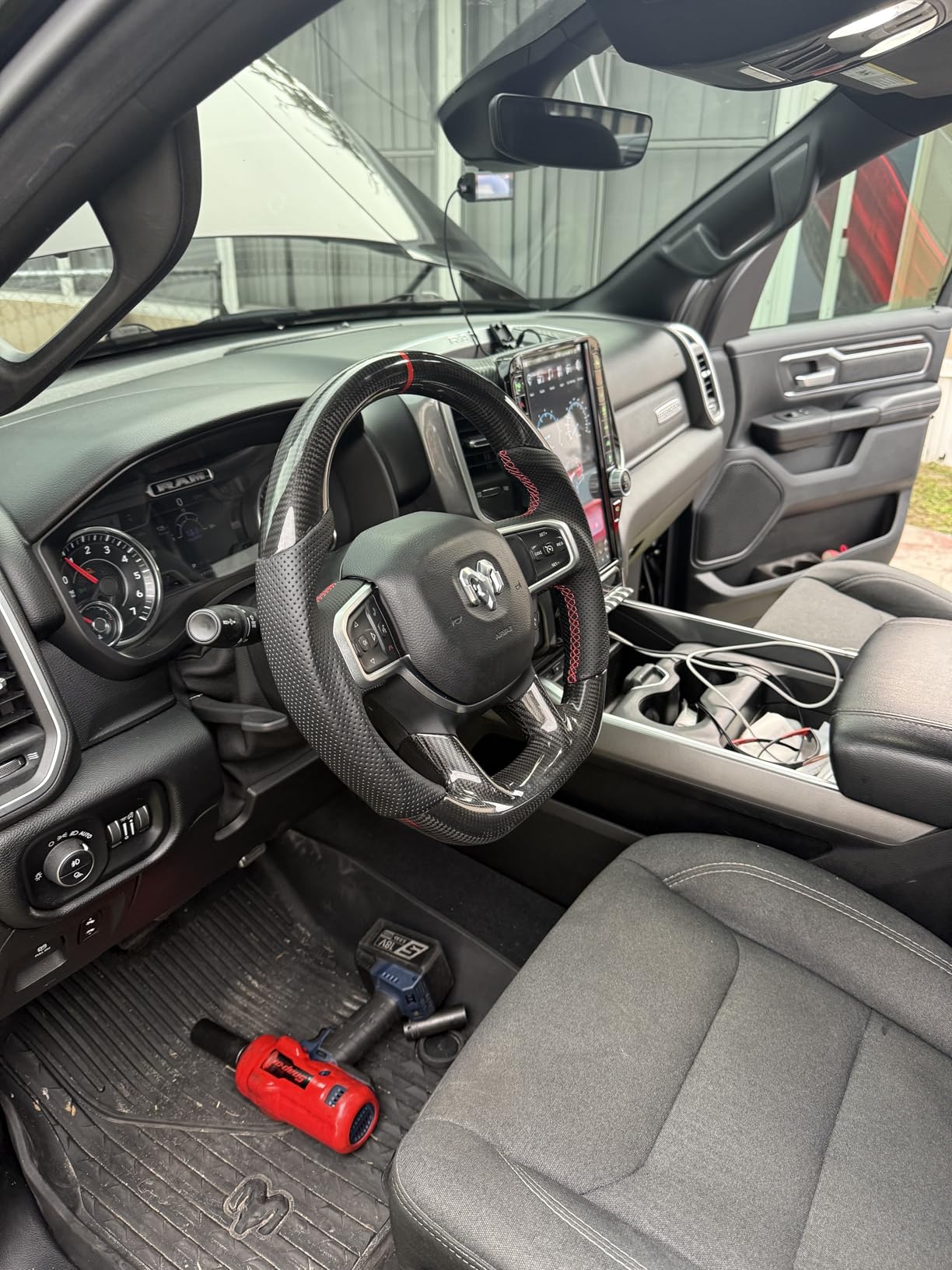 Real Carbon Fiber Steering Wheel, D-shaped Perfoated Leather Grip Steering Wheel with Heated Fit For Dodge Ram 1500 2019-2024(No Paddle Version) customer photo 1