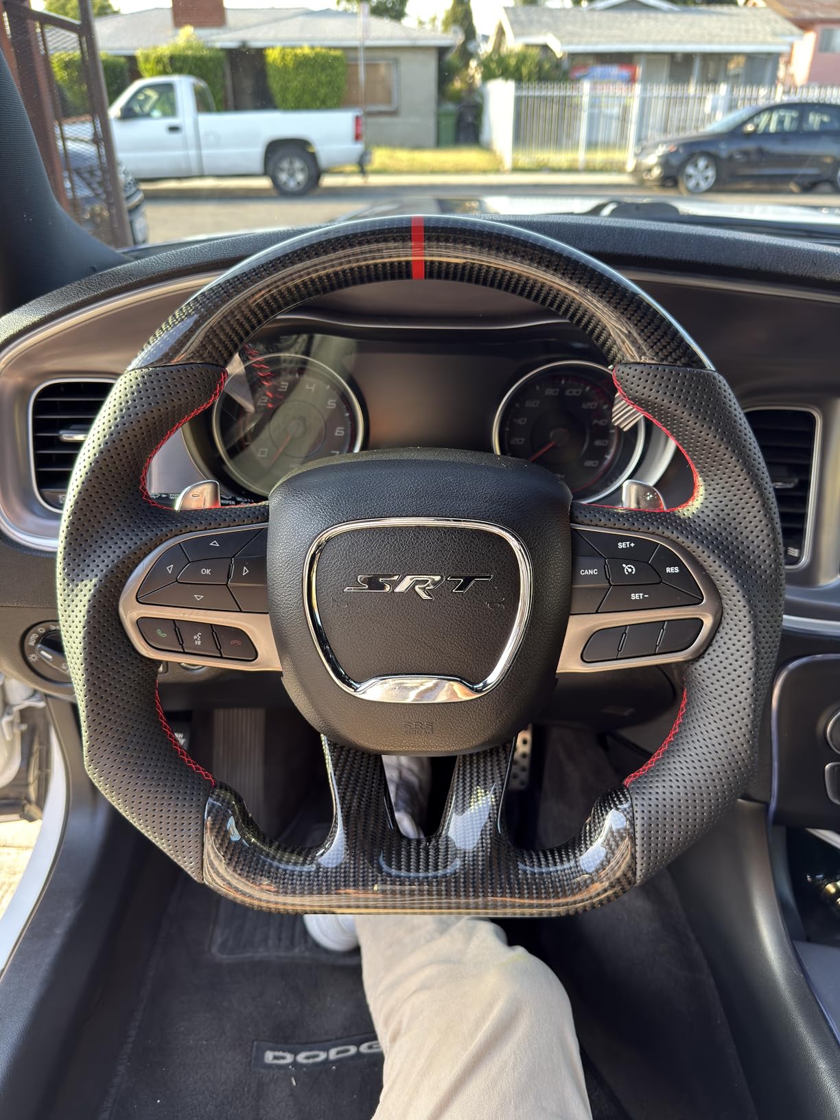 Real Carbon Fiber Steering Wheel For Dodge Charger/Challenger/Durango/Jeep Grand Cherokee/SXT/GT/RT/SRT/Heallcat With heating function D-shaped Nappa Perforated Flat-bottom Steering Wheel customer photo 1
