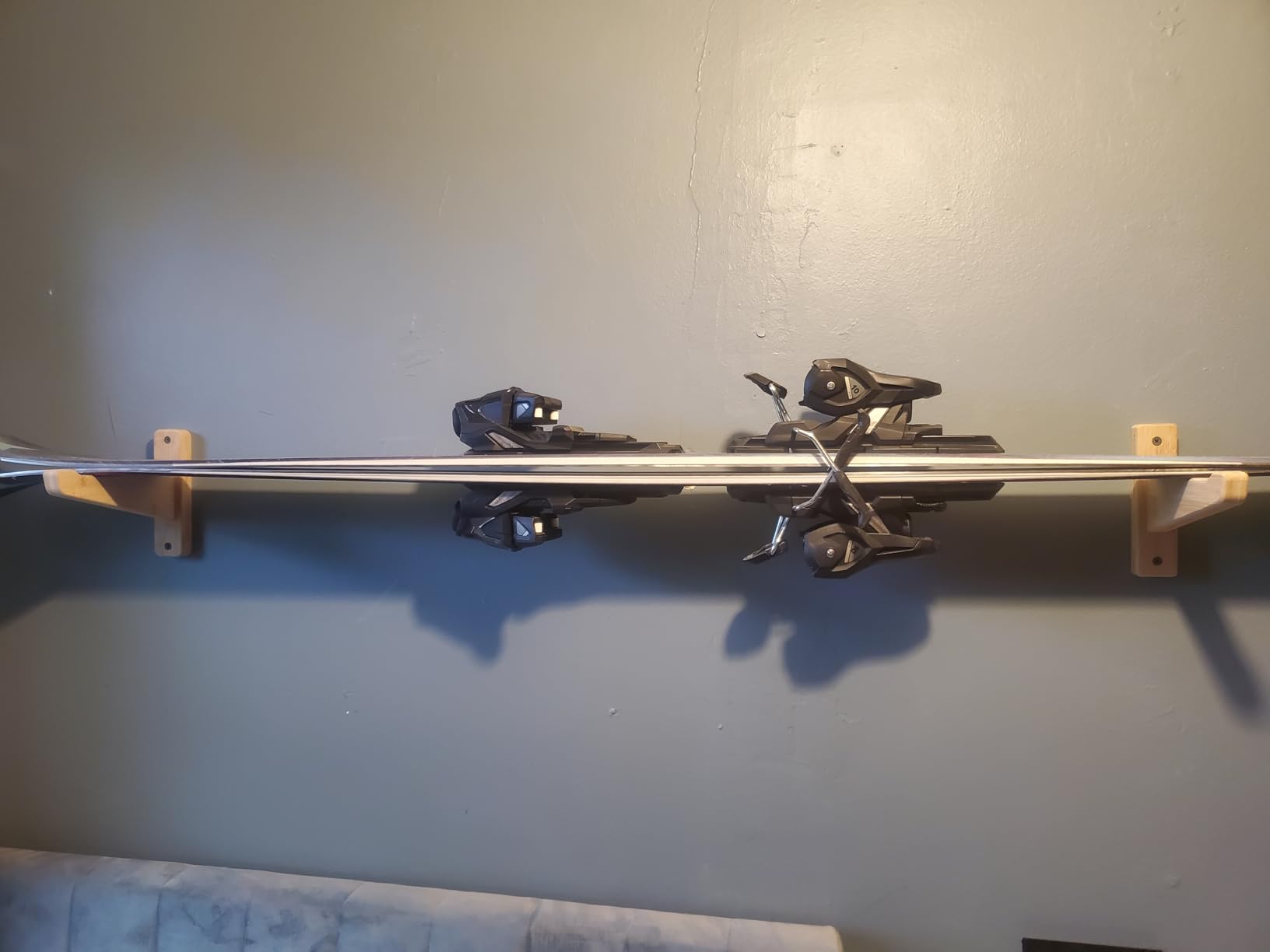 Premium Bamboo 2-Pair Ski Wall Mount - Dual Universal Ski Rack for Wall Storage & Display - Heavy-Duty Double Holder Fits All-Mountain & Powder Skis with Bindings - Home & Cabin customer photo 1