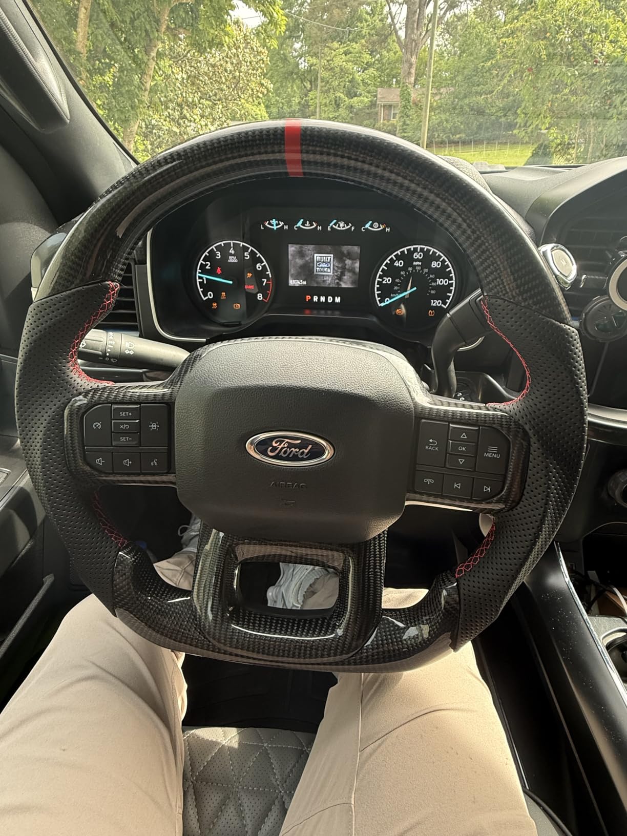 Heated Steering Wheel for Ford F150 2015-2020, Real Carbon Fiber, Includes Decorative Trim Piece, D-Shaped Flat-Bottom, Hand-Stitched Nappa Grip, for F150 Lariat, King Ranch, Platinum, Limited customer photo 1