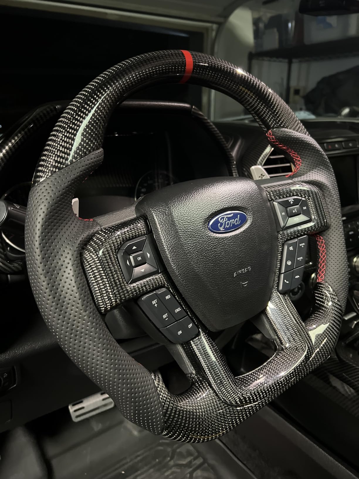 Real Carbon Fiber Steering Wheel for Ford F150 Raptor Gen 2 (2017-2020), Includes Matching Trim, Heated Function, D-Shape, Nappa Perforated Leather, for Raptor with Paddle Shifters Models customer photo 2