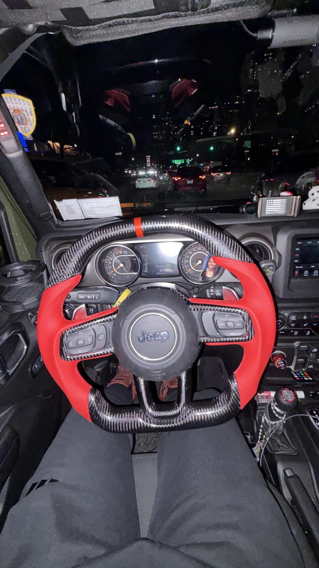 ZIMABLUE Heated Real 3K Carbon Fiber D-Shaped Steering Wheel for Jeep Wrangler JL JLU 2018-2026 & Gladiator JT 2020-2026, Perforated Nappa Leather, Red Center Stripe & Stitching customer photo 2