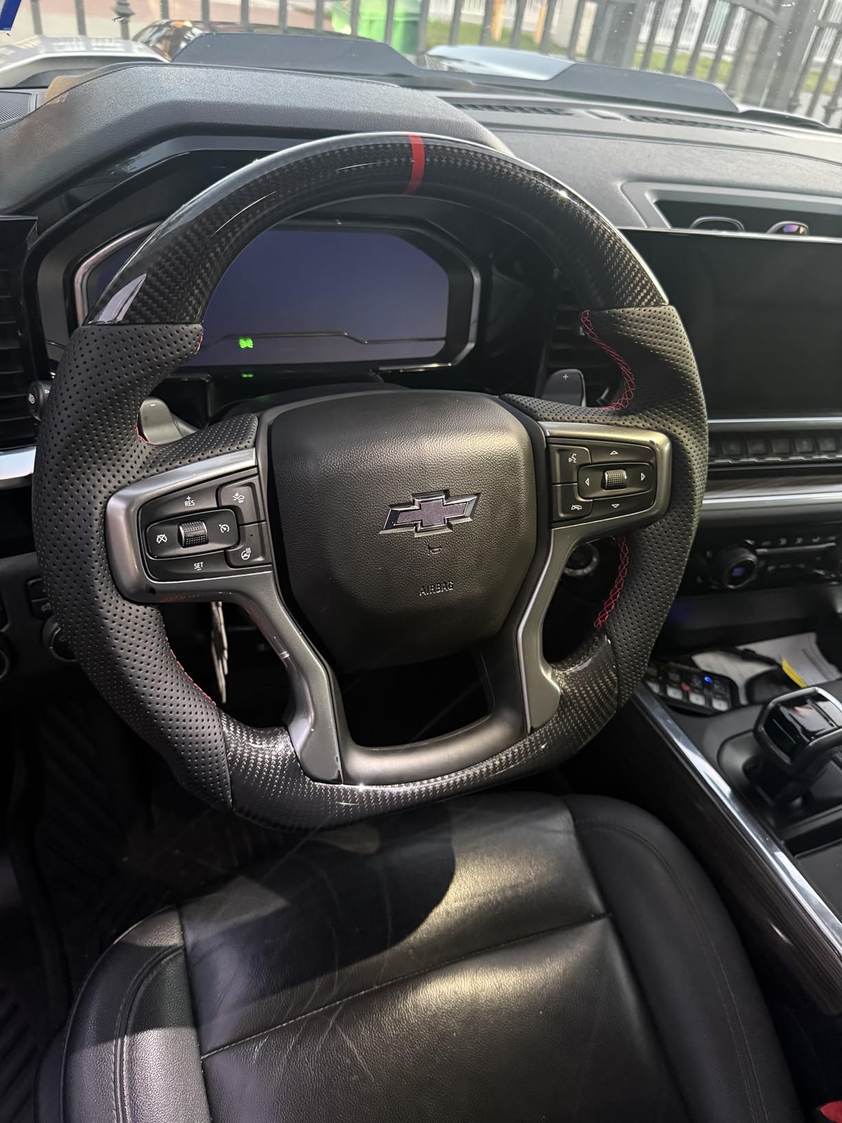 Heated Real Carbon Fiber Steering Wheel for Chevy Silverado 1500 2500 3500 (2022-2025), D-Shape Flat Bottom, Nappa Leather&Hand-Stitching, Fits for High Country/ZR2/LTZ/LT Trail Boss/RST/LT customer photo 1