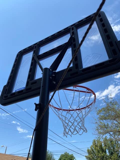 Lifetime Pro Court Height Adjustable Portable Basketball System, 44 Inch Backboard, Blue/White customer photo 1
