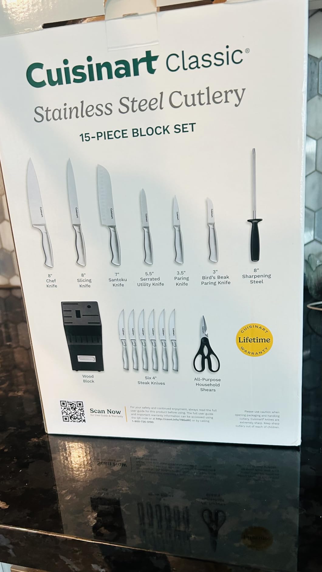 Cuisinart 15-Piece Stainless Steel Hollow Handle Block Set, C77SS-15PK | Kitchen knife set with high-carbon stainless steel blades, sharpening steel, household shears & wooden block, C77SS-15PK customer photo 1