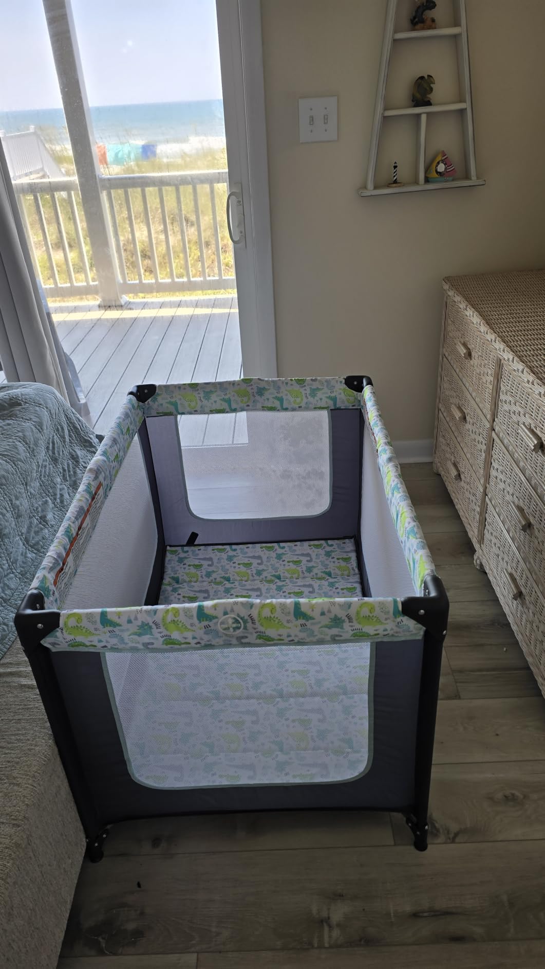 Dream On Me Zodiak Baby Playard, Breathable Mesh Sides, Soft Comfortable Mattress, Quick & Easy to Fold with Travel Carry Bag, Compact Space Saving Design - Grey/Green customer photo 1