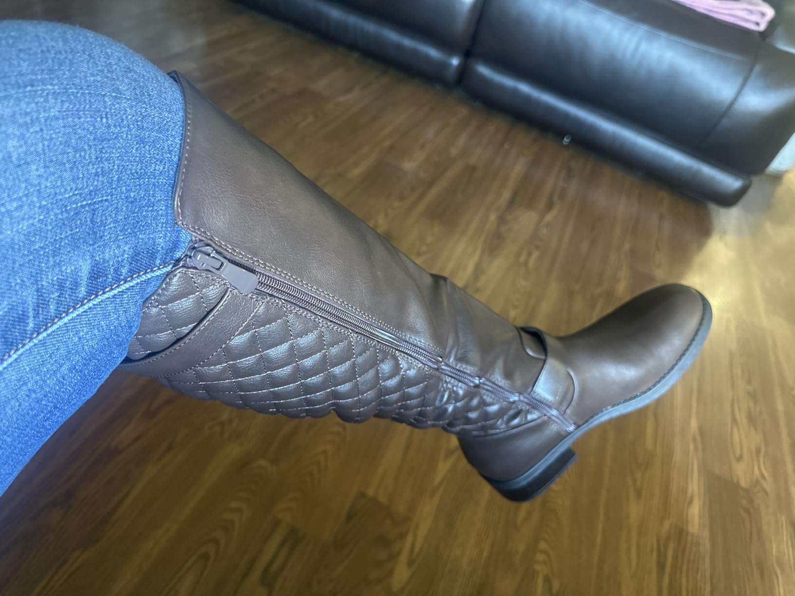 DREAM PAIRS Women's Knee-High Boots Comfortable Chunky Block Heel Round Toe Side Zipper Riding Fashion Buckles Biker Motorcycle Boots customer photo 2