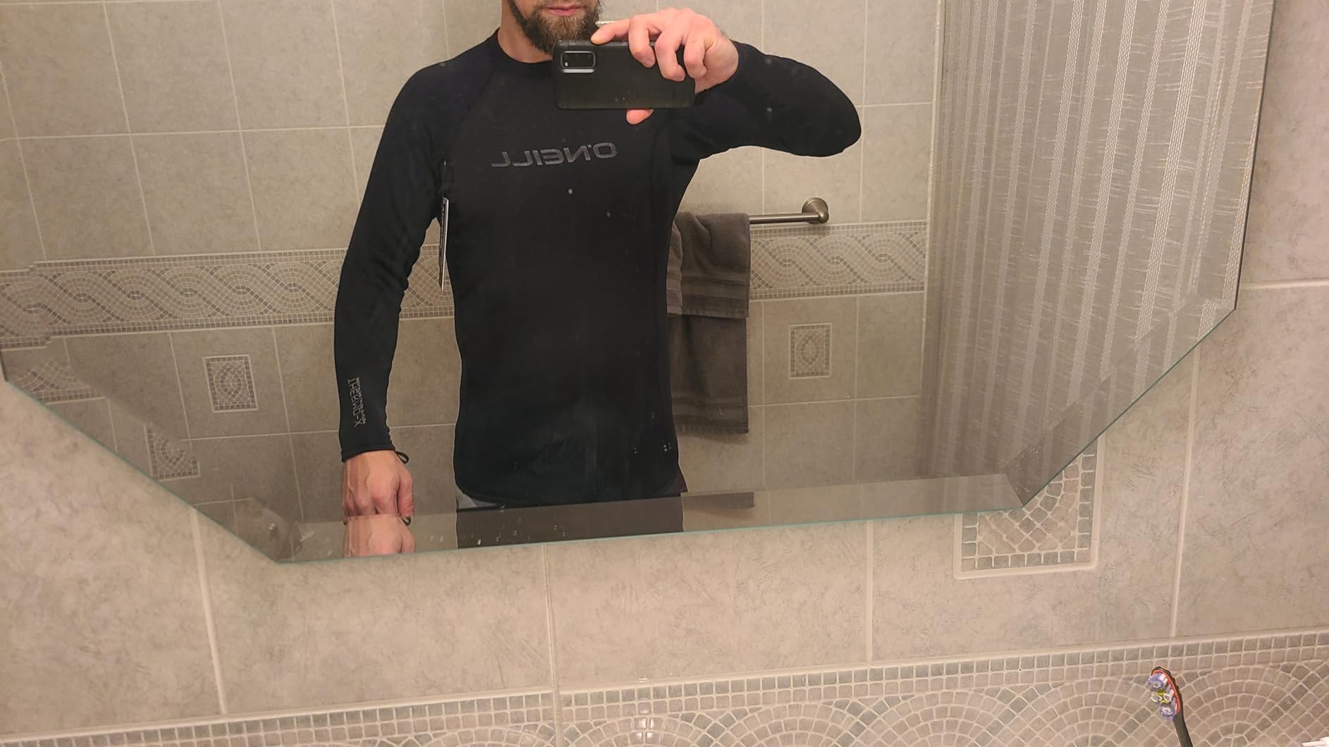 O'Neill Men's Thermo-X Long Sleeve Crew-Neck Rashguard Top, UPF 50+ Sun Protection with 4-Way Stretch Thermal Fleece Fabric customer photo 2