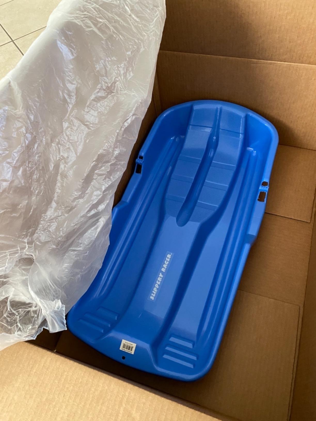 Slippery Racer Downhill Thunder Flexible Plastic Toboggan Snow Sled with Built in Brake System, Pull Rope, and Handle Grips, Blue customer photo 2