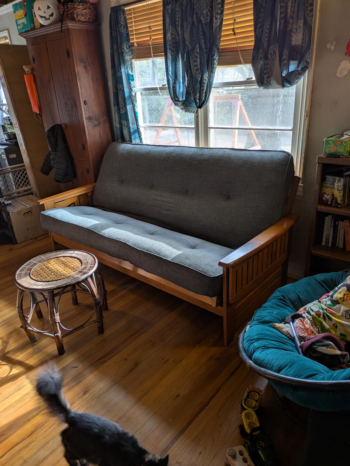 Phoenix Full Size Futon Couch with Linen Fabric Mattress Included - Wooden Frame - Solid Hardwood Construction customer photo 1