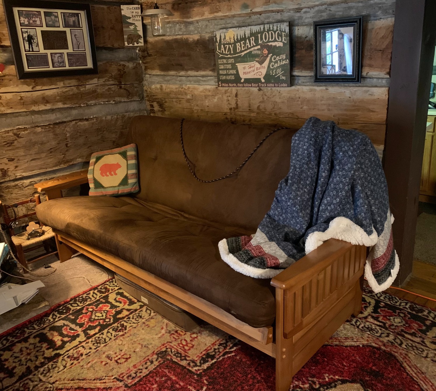 Phoenix Full Size Futon Couch with Linen Fabric Mattress Included - Wooden Frame - Solid Hardwood Construction customer photo 2