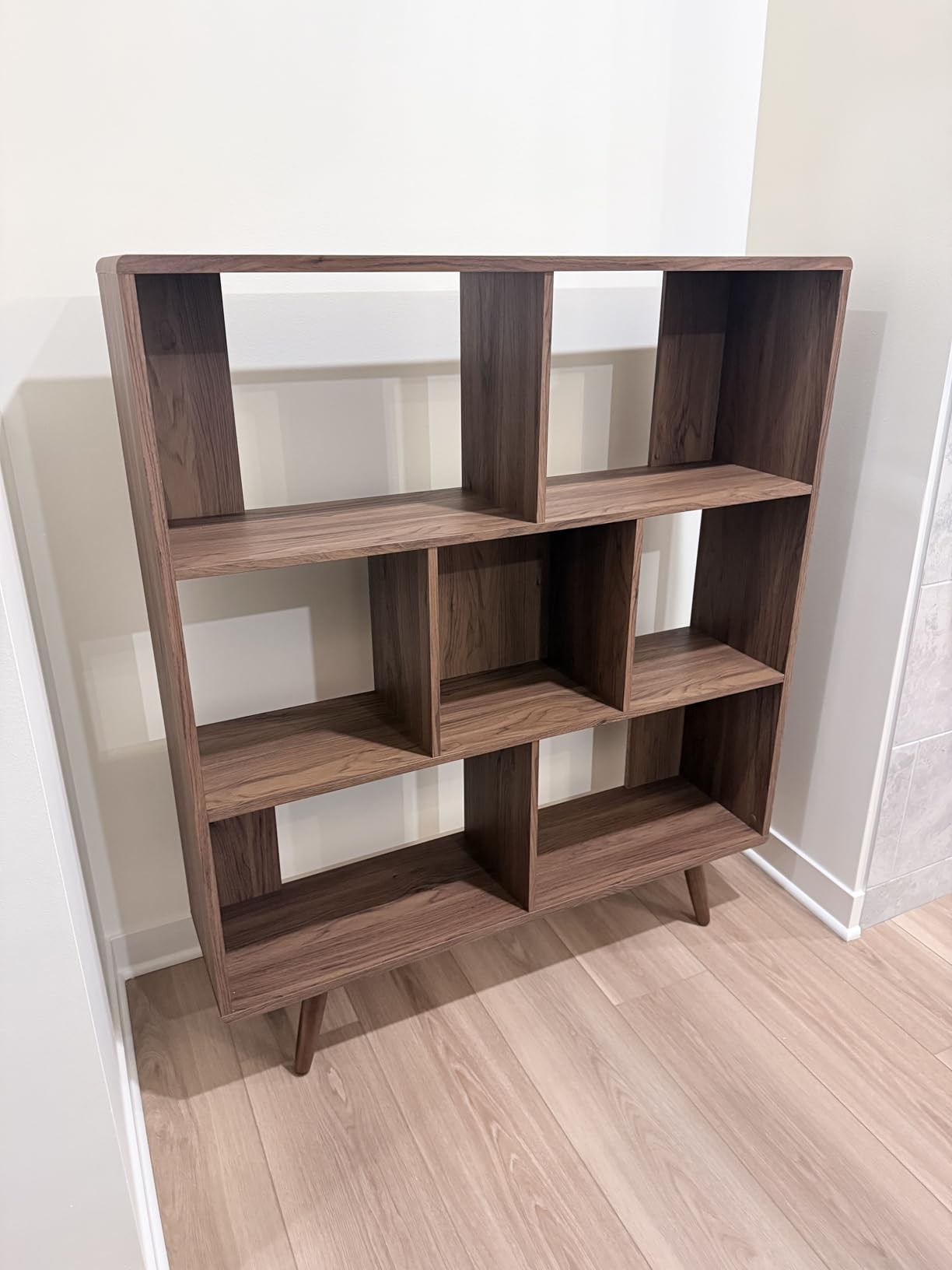 Modway Transmit Mid-Century Offset Cube Wood 7 tier Bookcase in Walnut customer photo 1