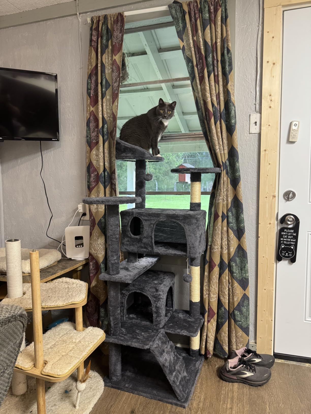 Yaheetech 54in Cat Tree, Multi-Level Cat Tower with Spacious Kitten-ear Perch, 2 Cozy Caves, Scratching Posts, Climbing Ladder, 2 Plush Balls, Durable Pet House Furniture for Indoor Kittens, Dark Gray customer photo 1