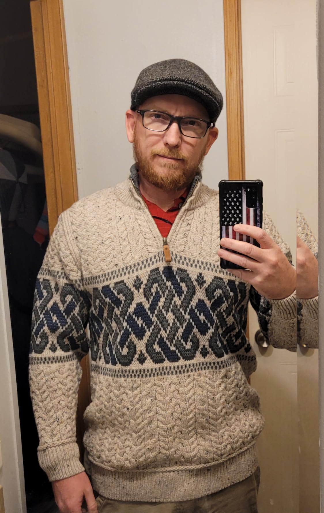 Aran Crafts Men's Irish Cable Knit Half Zip Jacquard Sweater (100% Merino Wool) customer photo 1