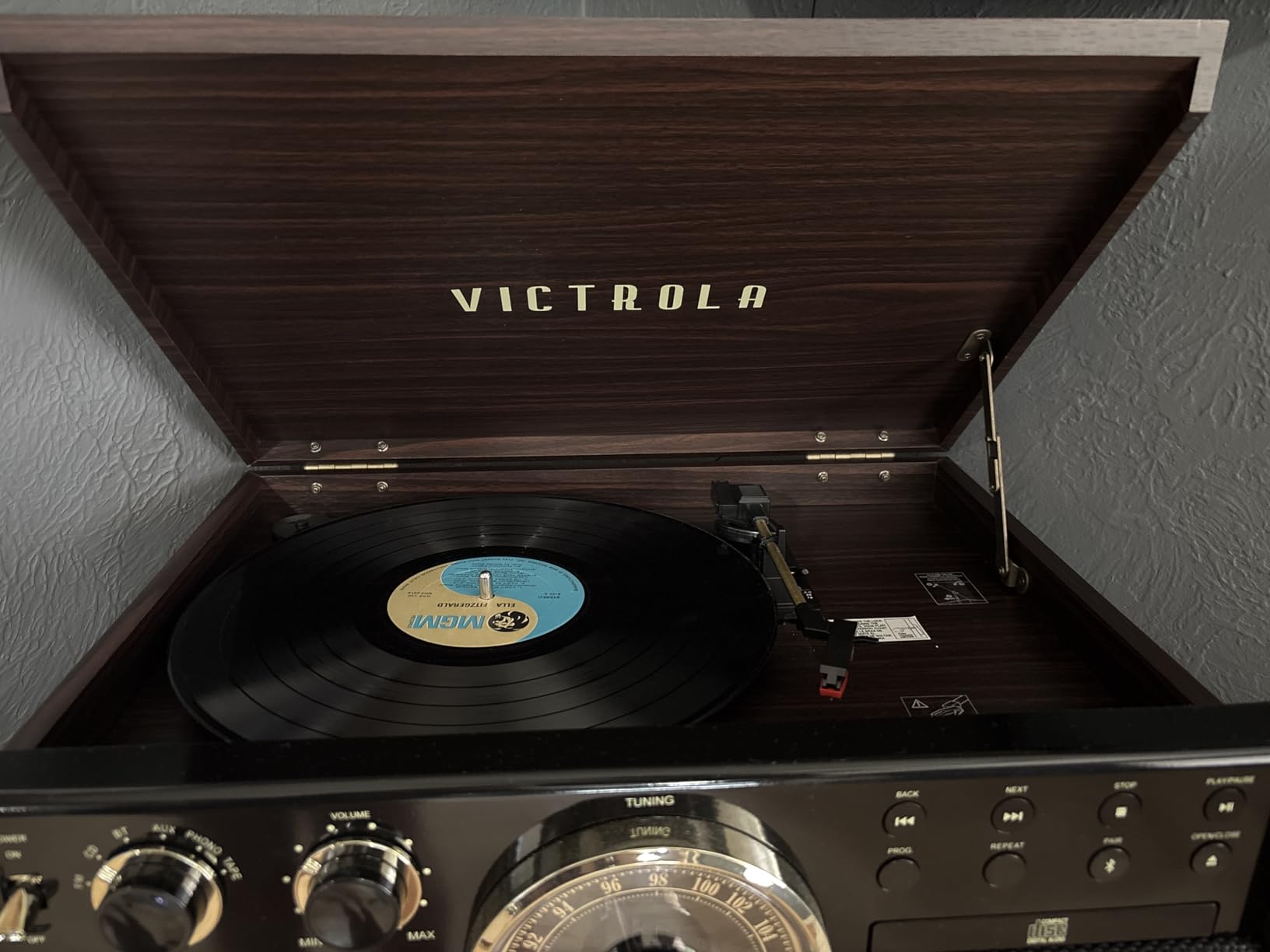 Victrola Empire - Wood 6-in-1 Bluetooth Record Player - Espresso | Mid-century wood music center plays vinyl, CD, cassette, FM radio and aux, built-in stereo speakers, RCA out, headphone jack customer photo 2