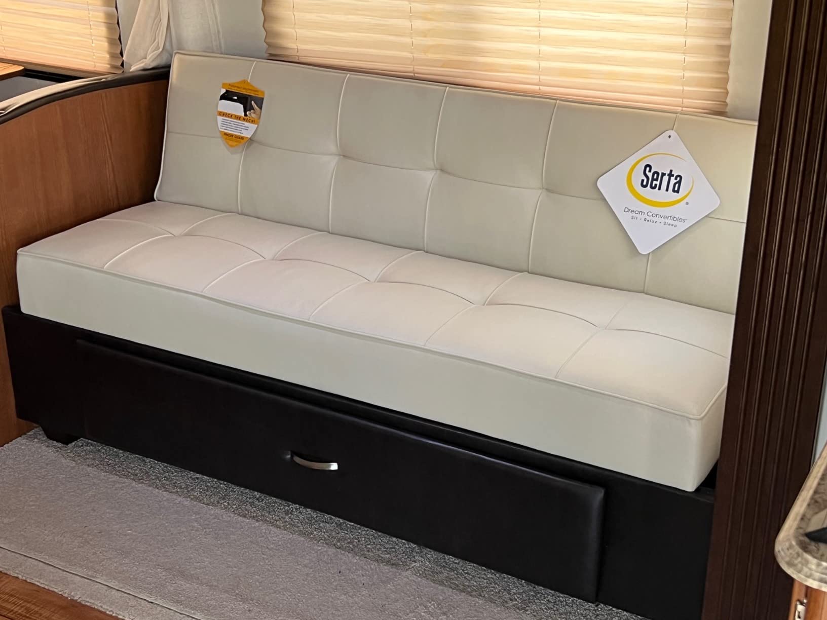Serta Rane Futon Sofa Bed 66.1-Inch, 3-in-1 Convertible Couch Sleeper for Small Spaces, Tufted Back, Twin Size Guest Bed, Black Woven Fabric customer photo 1