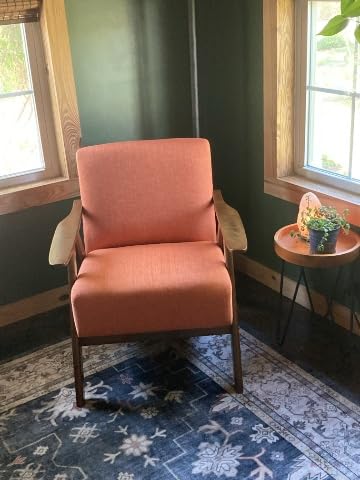 Lexicon Mid Century Modern Accent Chair with Solid Wood Frame in Walnut Finish, Upholstered Living Room Lounge Arm Chair, Thick and Comfy Innerspring Seat Cushion, Linen-Look Fabric, Light Brown customer photo 2