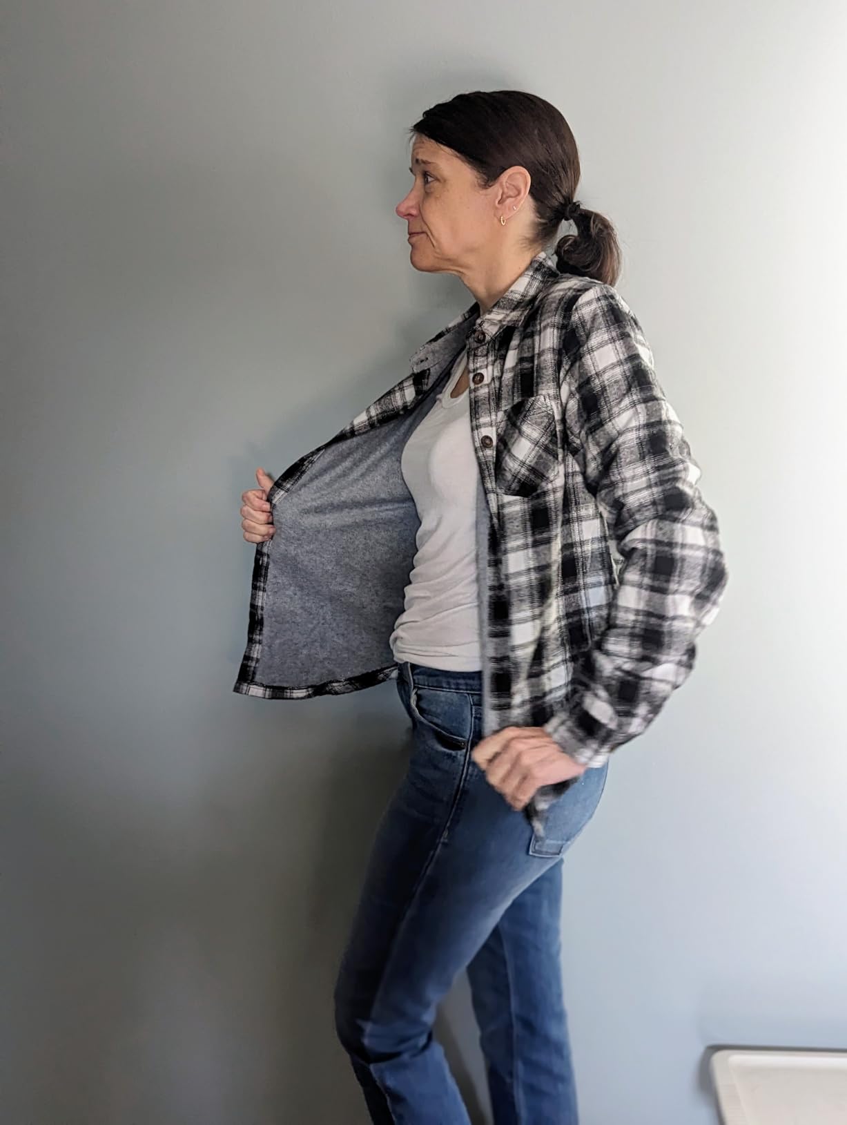 ZENTHACE Women's Thermal Fleece Lined Plaid Button Down Flannel Shirt Jacket customer photo 1