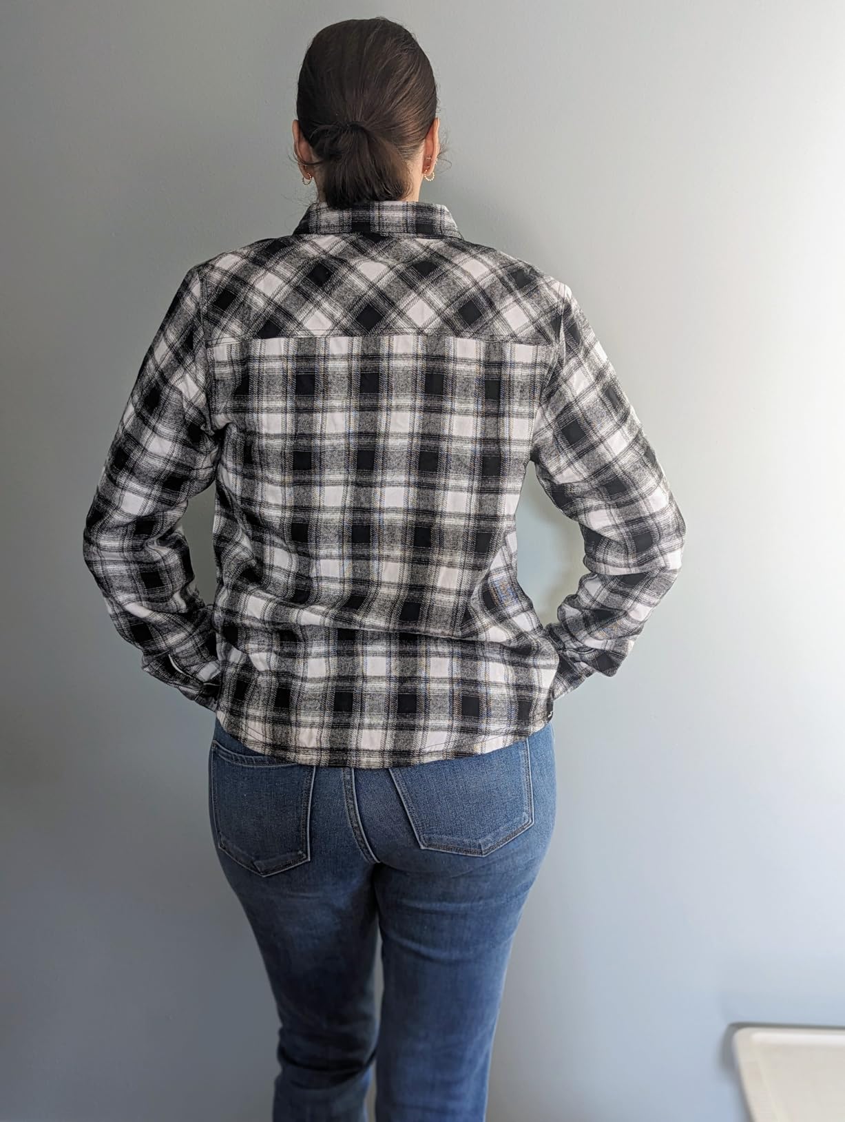 ZENTHACE Women's Thermal Fleece Lined Plaid Button Down Flannel Shirt Jacket customer photo 2