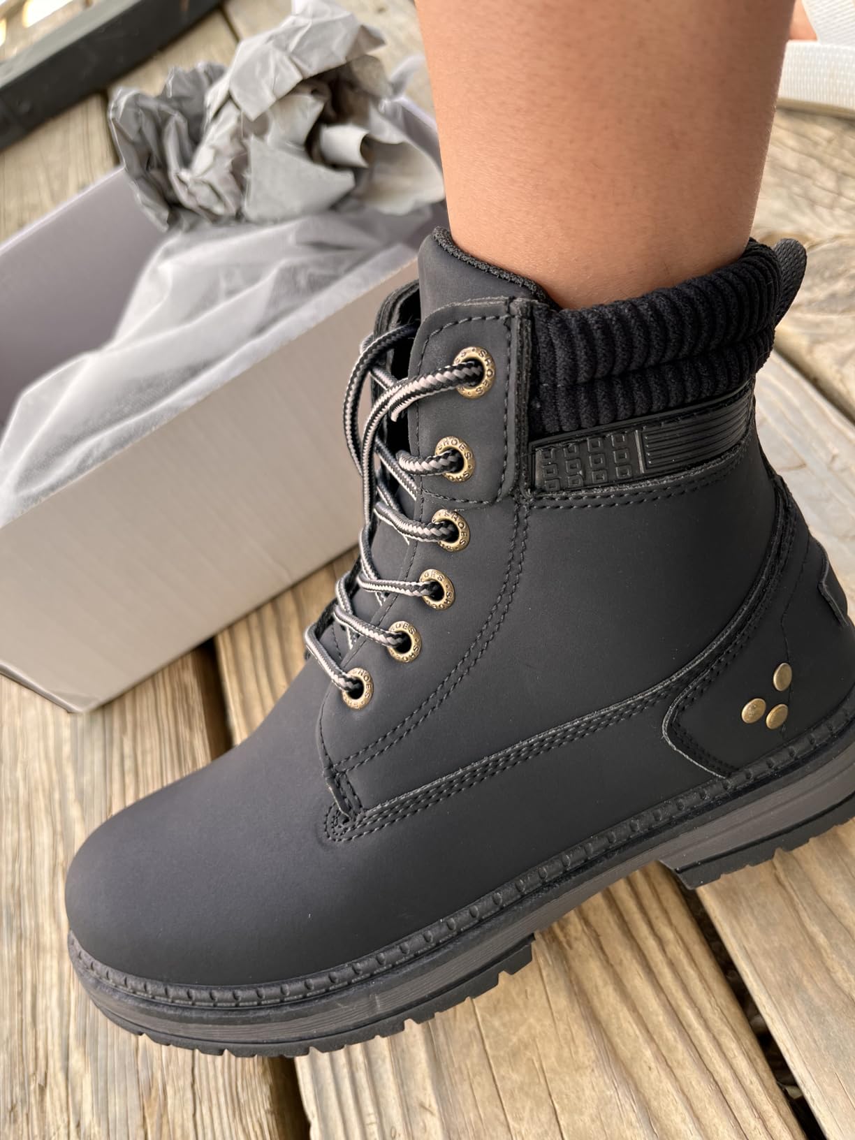 Women's Work Waterproof Hiking Combat Boots Lace up Low Heel Booties Ankle Boots customer photo 2