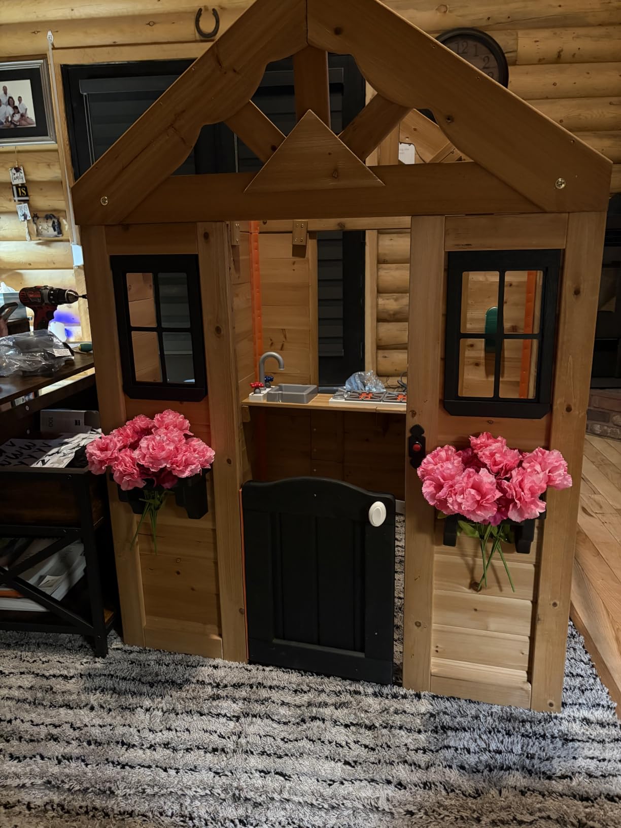 Backyard Discovery Sweetwater Cedar Wooden Kids Playhouse Cottage with Play Kitchen, Snack Bar, Half Door, Toy Phone, Windows, Flowerpot Holders, and Working Doorbell for Outdoor Imaginative Play customer photo 1
