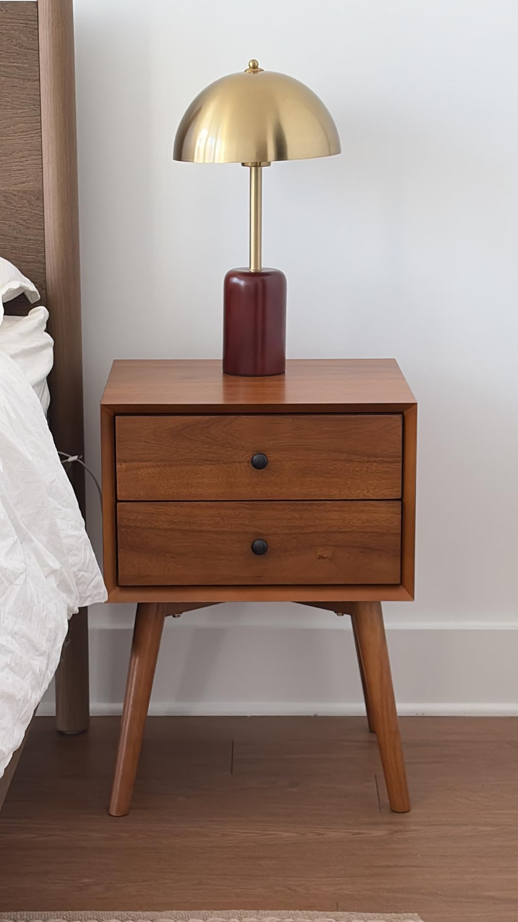 Poly & BARK Dorsey Nightstand - Mid-Century Modern Nightstand - Solid Wood Bedside Table with 2 Drawers, Acorn Walnut Finish, 23.5