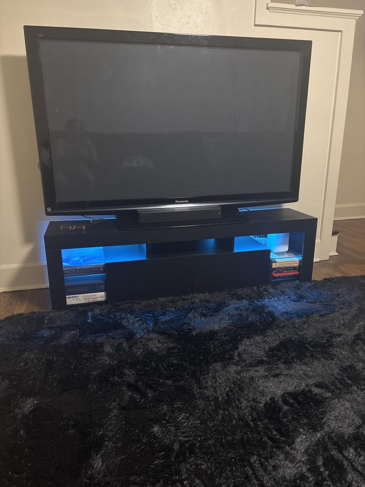 WLIVE 63 Inch TV Stand for 55/65/70 Inch TVs, Modern Entertainment Center with 20 LED Lights & 2 Large Storage Drawers, Media Console Table, Gaming Television Stands for Living Room, Bedroom, Black customer photo 1