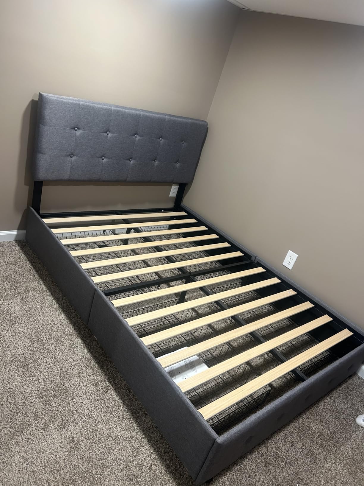 Allewie Upholstered Queen Size Platform Bed Frame with 4 Storage Drawers and Headboard, Square Stitched Button Tufted, Mattress Foundation with Wooden Slats Support, No Box Spring Needed, Light Grey customer photo 1