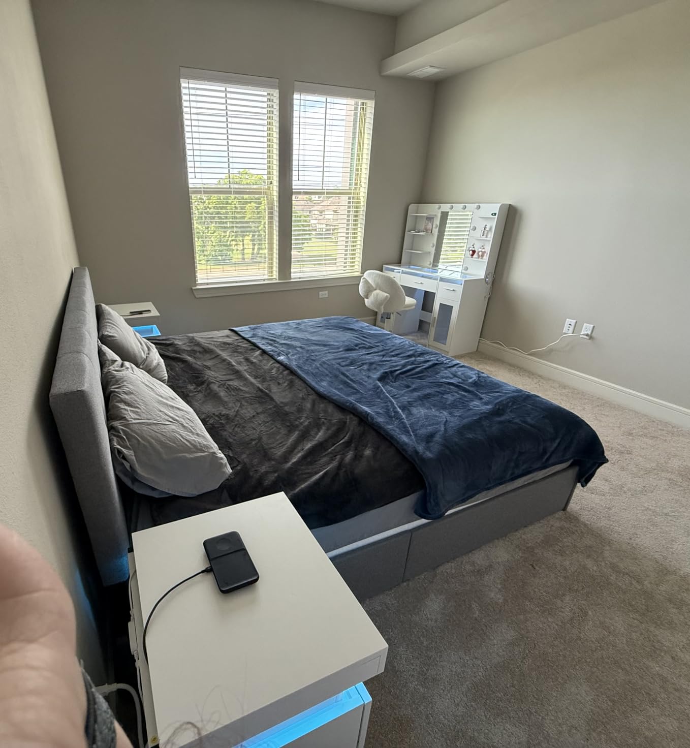 Allewie Upholstered Queen Size Platform Bed Frame with 4 Storage Drawers and Headboard, Square Stitched Button Tufted, Mattress Foundation with Wooden Slats Support, No Box Spring Needed, Light Grey customer photo 2