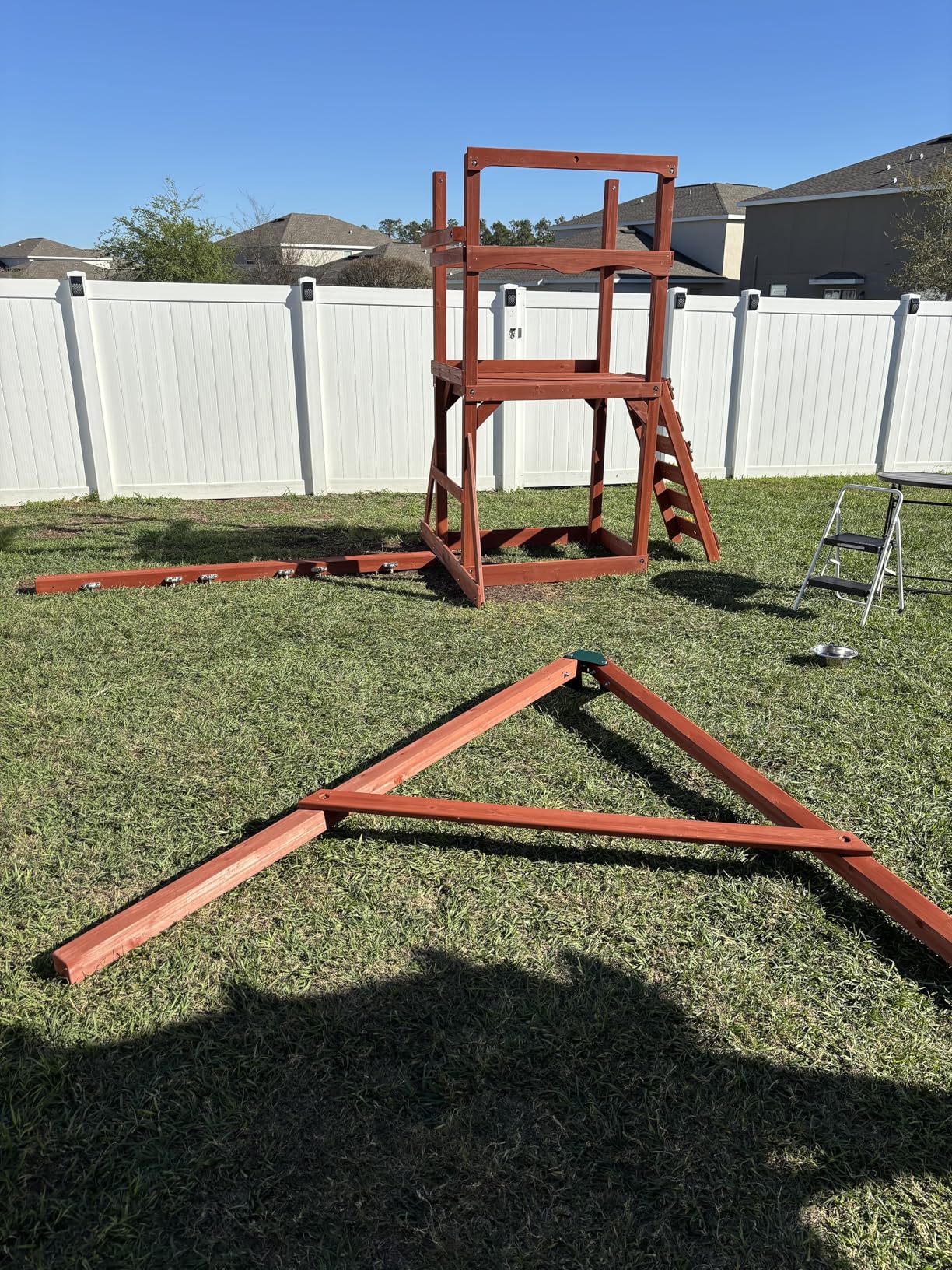 Gorilla Playsets Playmaker Deluxe Wooden Swing Set with Vinyl Canopy Roof, Dual Wave Slides, and Rock Climbing Wall, Redwood Stained Cedar customer photo 2