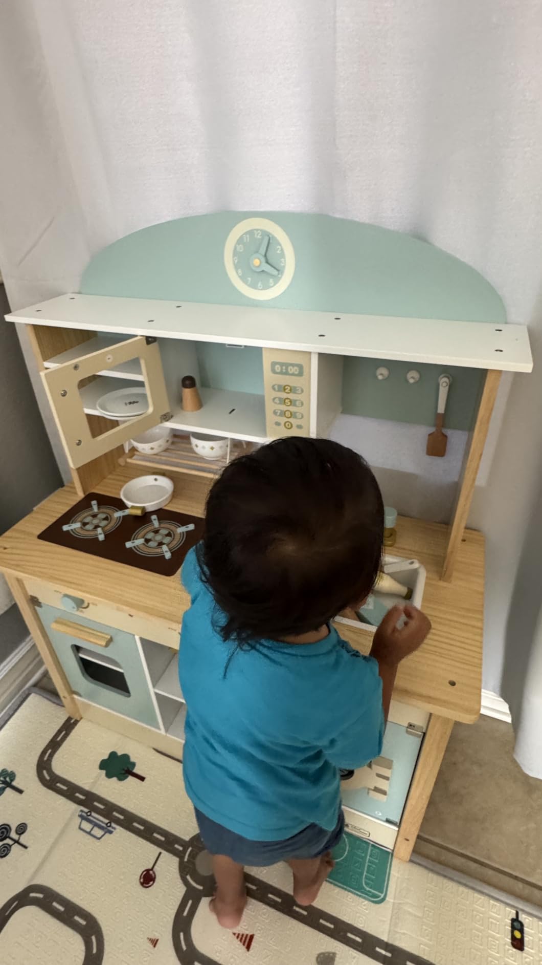 ROBUD Wooden Play Kitchen Set for Kids, Pretend Kitchen Toy | Realistic wooden kitchen playset with stove, oven, microwave, sink and accessories customer photo 2