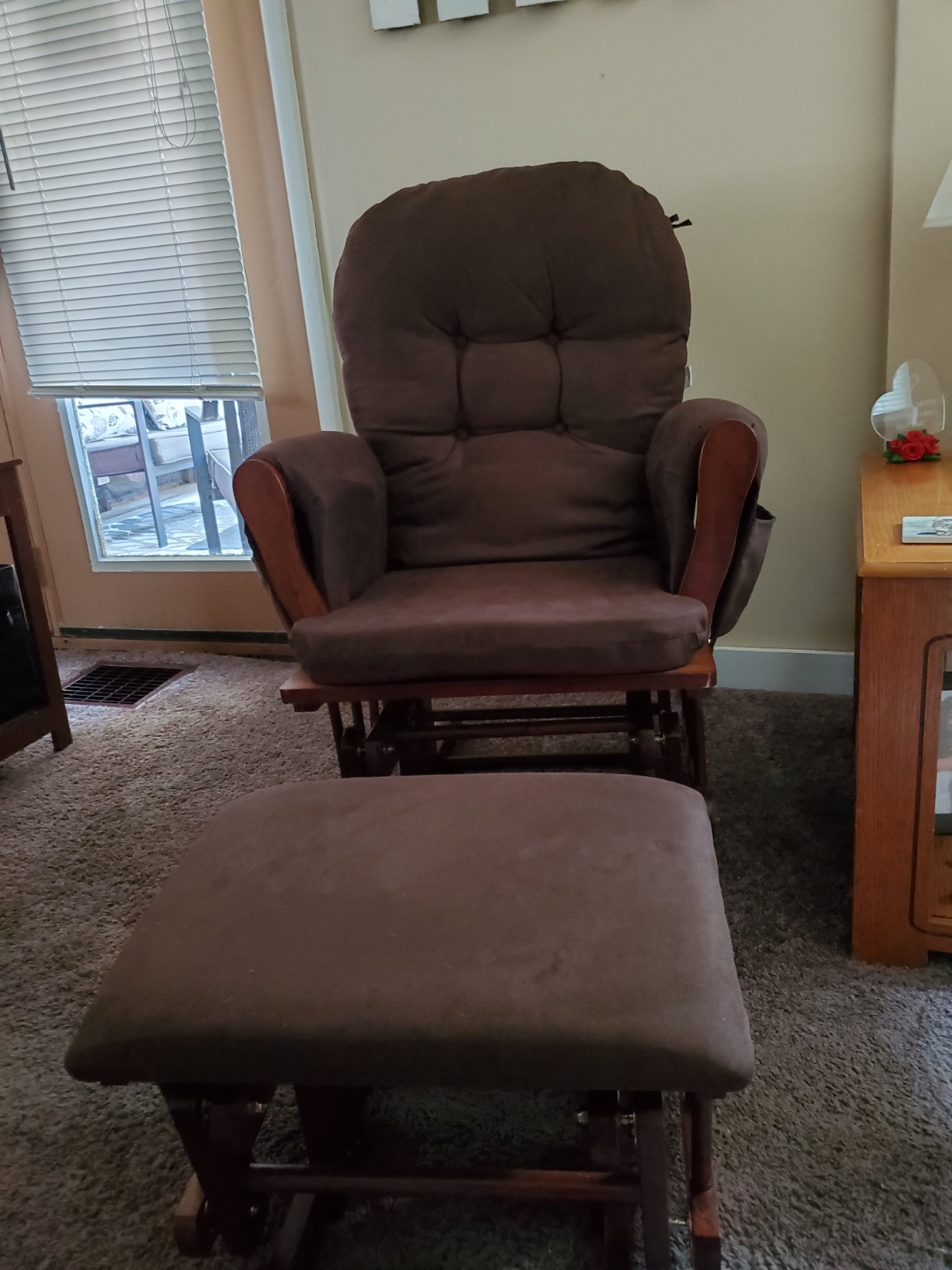 Costzon Glider and Ottoman Set, Wood Glider Rocker for Nursery, Upholstered Comfort Nursing Rocking Chair with Storage Pocket, Padded Armrests & Detachable Cushion, Easy to Assemble (Brown) customer photo 1