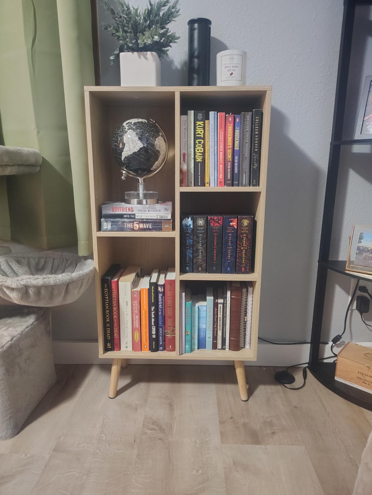 LEYAOYAO Cube Bookshelf, Mid-Century Modern Book Shelf with Legs, Brown | 3 Tier Bookcase, Rustic Wood Bookshelves, Freestanding Small Storage Organizer, Open Shelves for Bedroom, Living Room, Office customer photo 2