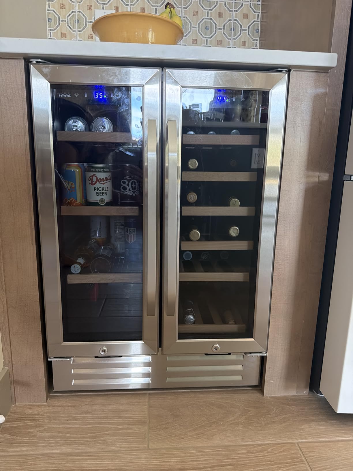 Wine and Beverage Refrigerator, 24 Inch Dual Zone Fridge with Glass Door, Built-In Cooler with Powerful and Quite Cool System/18 Bottles and 88 Cans Capacity Bverage Cooler customer photo 1