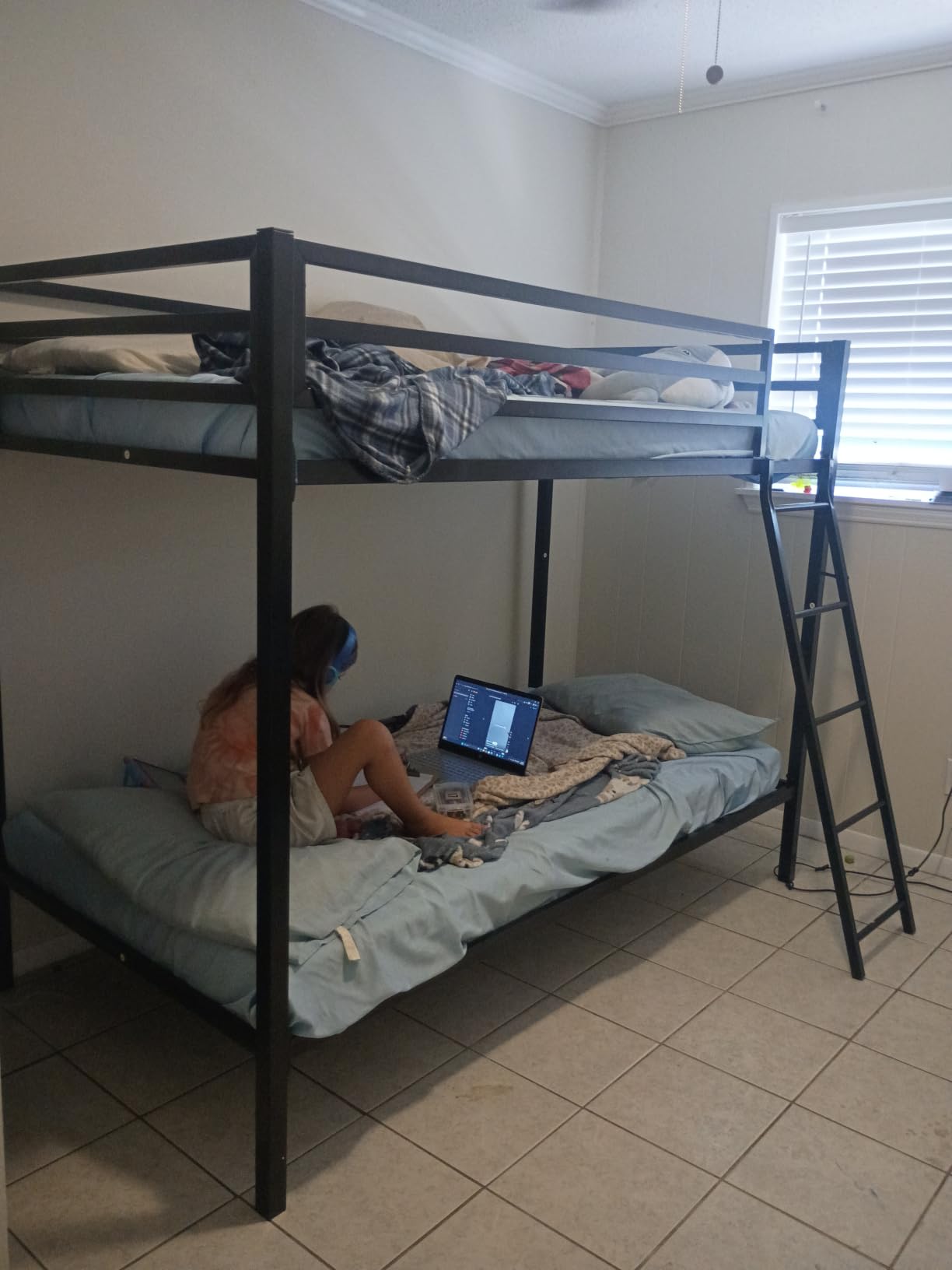 SHA CERLIN Bunk Bed Twin Over Twin Size with Ladder and Guardrail, Black | Heavy Duty, Metal Slats Support, No Box Spring Needed, Small Space Saving Furniture for Bedroom Dorm customer photo 1
