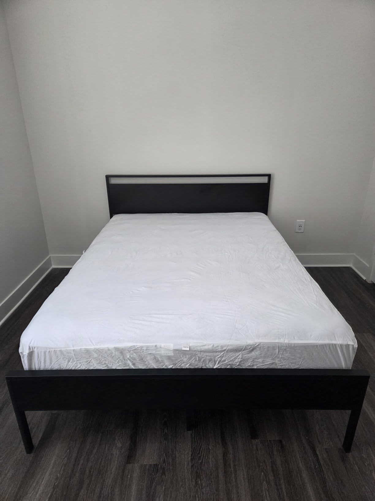 SHA CERLIN 14 Inch Queen Size Metal Platform Bed Frame with Wooden Headboard and Footboard, Mattress Foundation, No Box Spring Needed, Large Under Bed Storage, Non-Slip Without Noise, Walnut customer photo 1