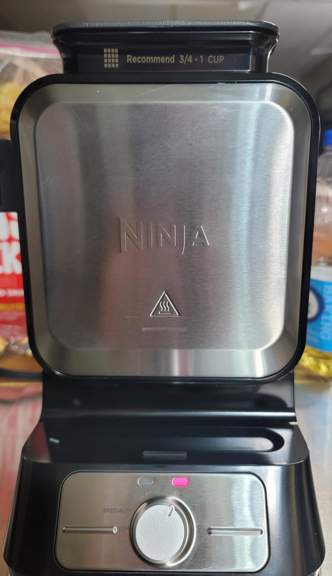 Ninja Belgian Waffle Maker Pro, 5 Shade Settings, Black/Silver, BW1001 | Vertical design, NeverStick coating, Precision-pour cup, Recipe guide, Dishwasher-safe parts customer photo 1