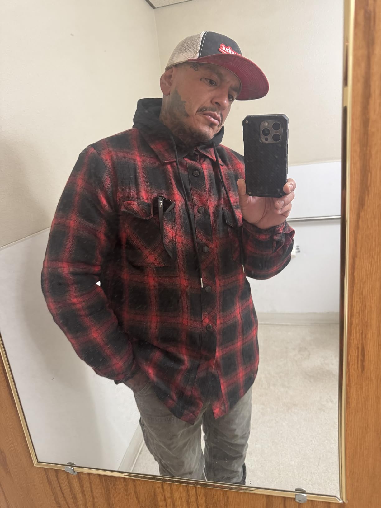 ZENTHACE Men's Thicken Plaid Hooded Flannel Shirt Jacket with Quilted Lined,Zipper&Snap customer photo 1