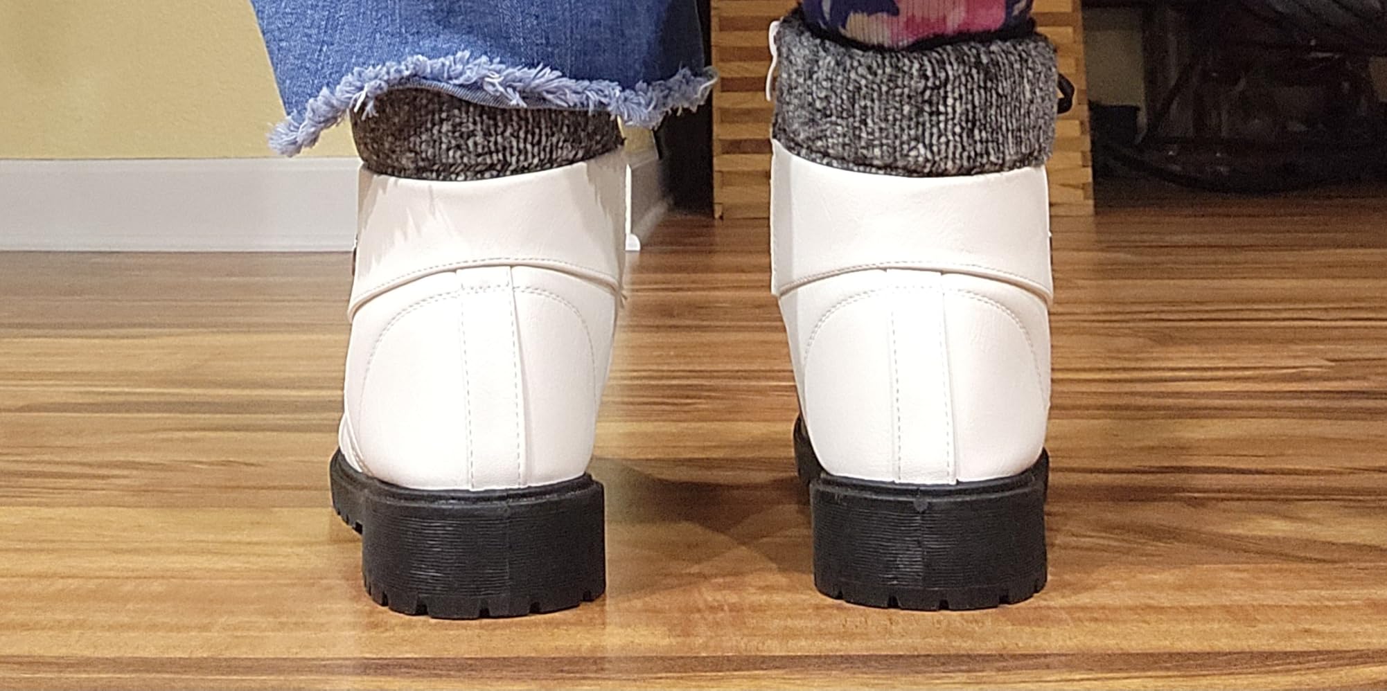 Women's PU Leather Combat Boots Warm Fur Lined Black Ankle Booties Side Zipper White Boots Non-slip Winter Boots customer photo 1