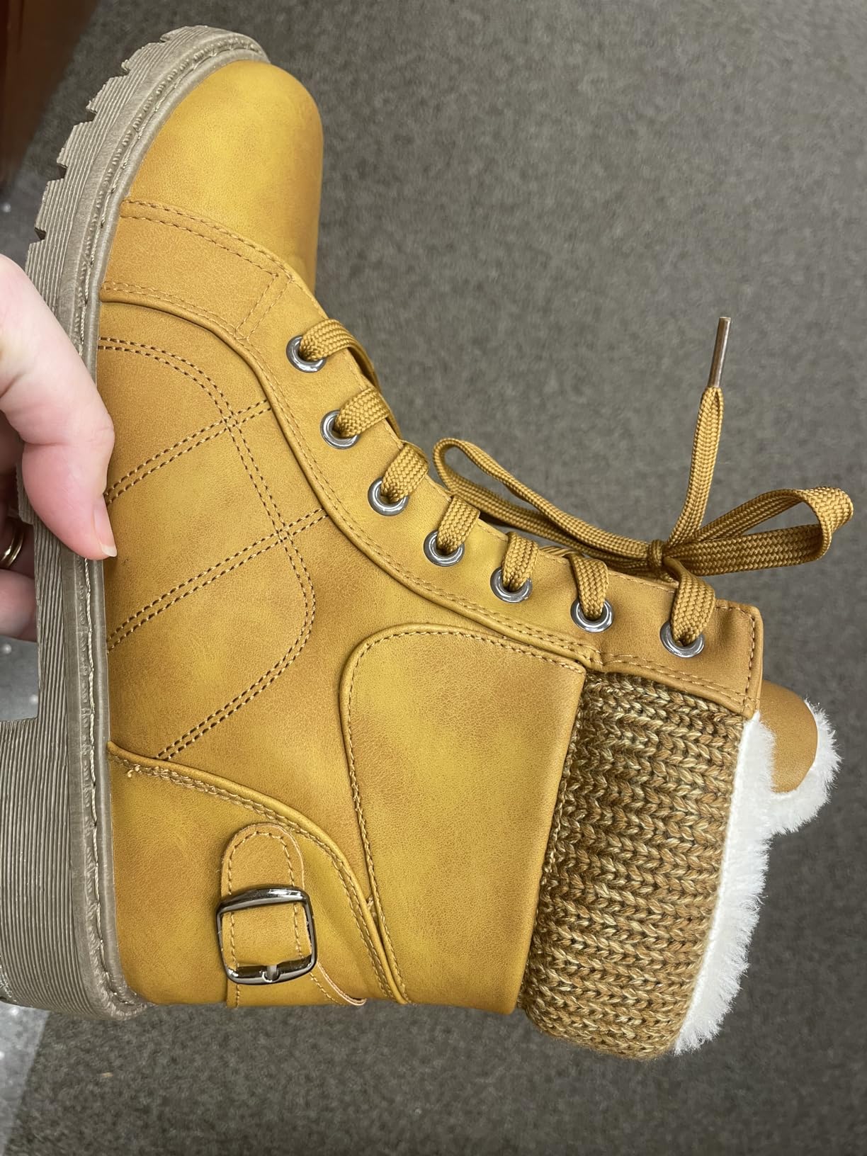 XRH Women Lace Up Combat Boot Winter Snow Boots Warm Fur Lined Ankle Booties Waterproof Hiking Boot for Women Non Slip Leather Boot Shoes customer photo 2